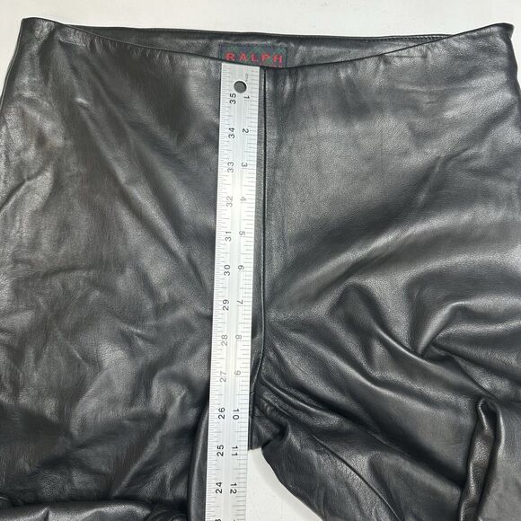 Vintage Ralph Lauren Leather Pants Womens 4 Black Bootcut Lined Moto Biker Goth - Picture 8 of 14